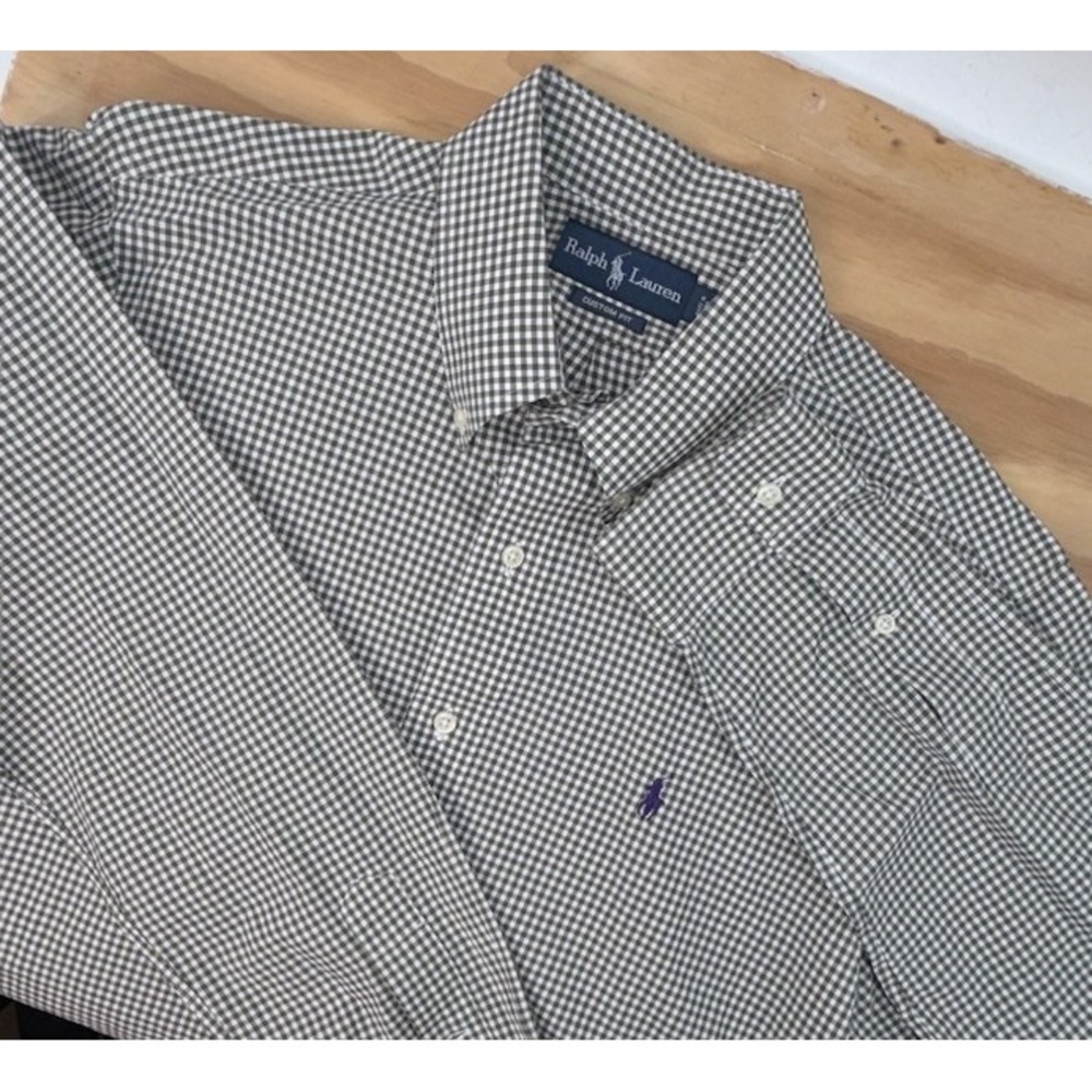 Polo Ralph Lauren Men's Green Gingham Check Button Down Large Custom Fit